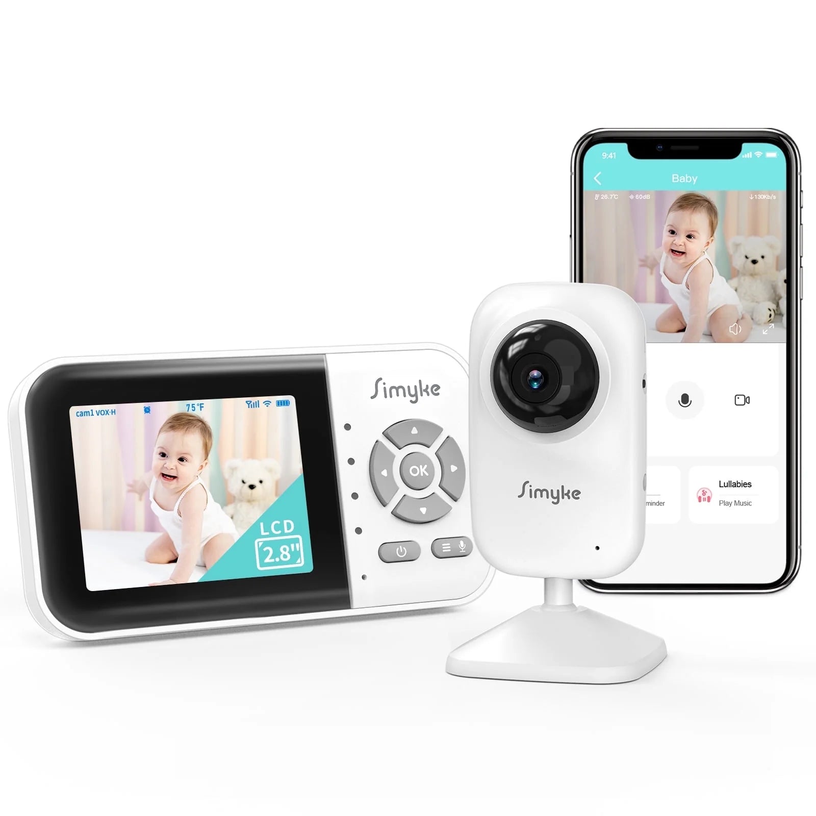 Upgrate Video Baby Monitor,Wifi Baby Camera,2.8" LCD Display and App Control,1200Ft Long Range,2 Way Talk,Auto Night Vision,Sound Alert,Vox,Temperature Sensor 5 Lullabies Feeding Remind