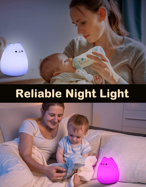 Load image into Gallery viewer, Cat Night Light for Kids, LED Battery Powered Cat Lamp with Warm White and 9-Color Changing, Silicone Cute Nursery Lights for Baby Children Bedroom (Mini Celebrity Cat with Tail)
