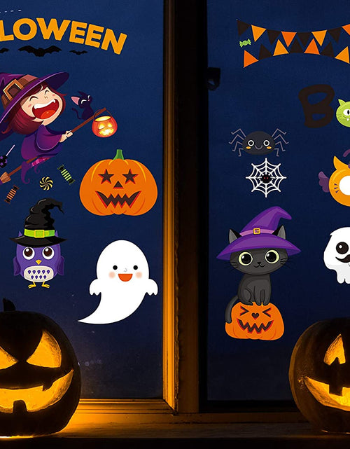 Load image into Gallery viewer, Halloween Window Clings, Halloween Window Decorations Halloween Window Stickers Decals Cute Pumpkin Ghost Halloween Window Decor for Halloween Party Supplies
