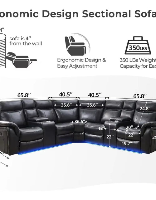 Load image into Gallery viewer, Recliner，Manual Recliner Sofa Sectional Couches with LED Light for Living Room, Leather Reclining Corner Sectionals Sofa
