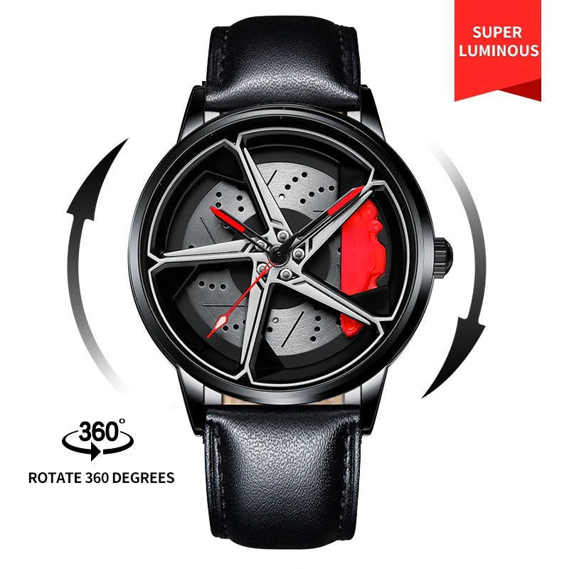 Original 3D Real Man Watches Waterproof Rotate Watches Rim Watch Spinning Men'S Sports 360° Rotate Wheel Watches for Men Clocks