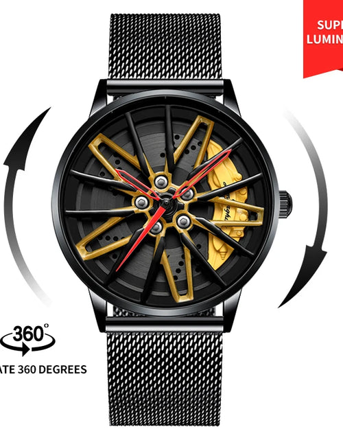 Load image into Gallery viewer, Original 3D Real Man Watches Waterproof Rotate Watches Car Rim Watch Quartz Men&#39;S Sports 360° Rotate Wheel Watches for Men Clock
