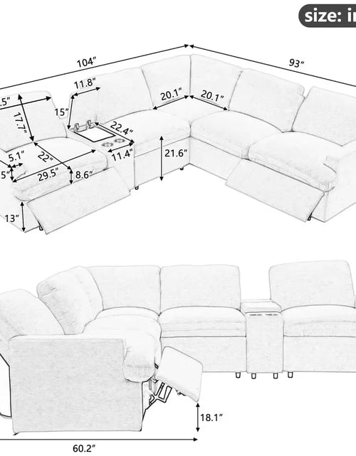 Load image into Gallery viewer, Recliner，Power Recliner Corner Sofa with Storage Box, 104&#39;&#39; Sectional Couches with USB Ports, Cup Holders and Power Socket,
