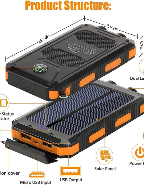 Load image into Gallery viewer, 20,000 Mah Portable External Solar Power Bank for Phone Tablet Dual USB Port
