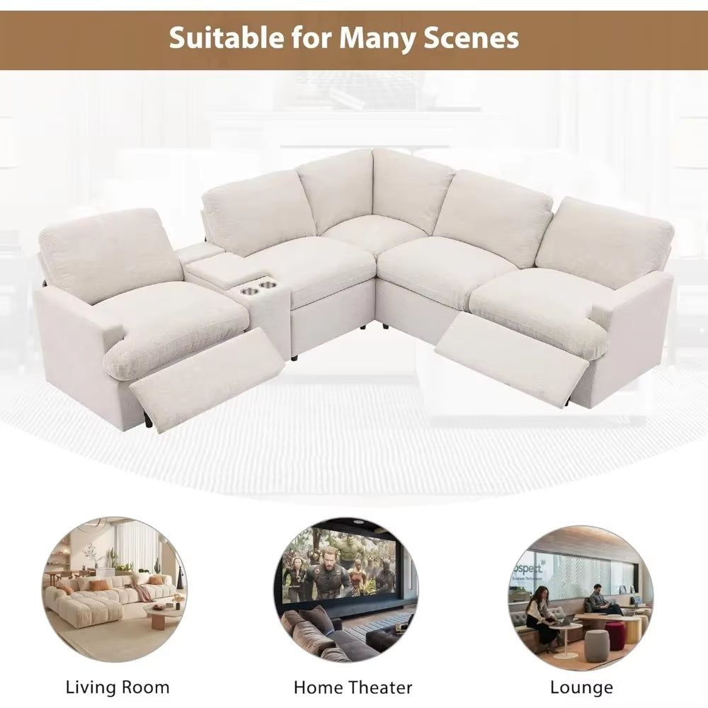 Recliner，Power Recliner Corner Sofa with Storage Box, 104'' Sectional Couches with USB Ports, Cup Holders and Power Socket,