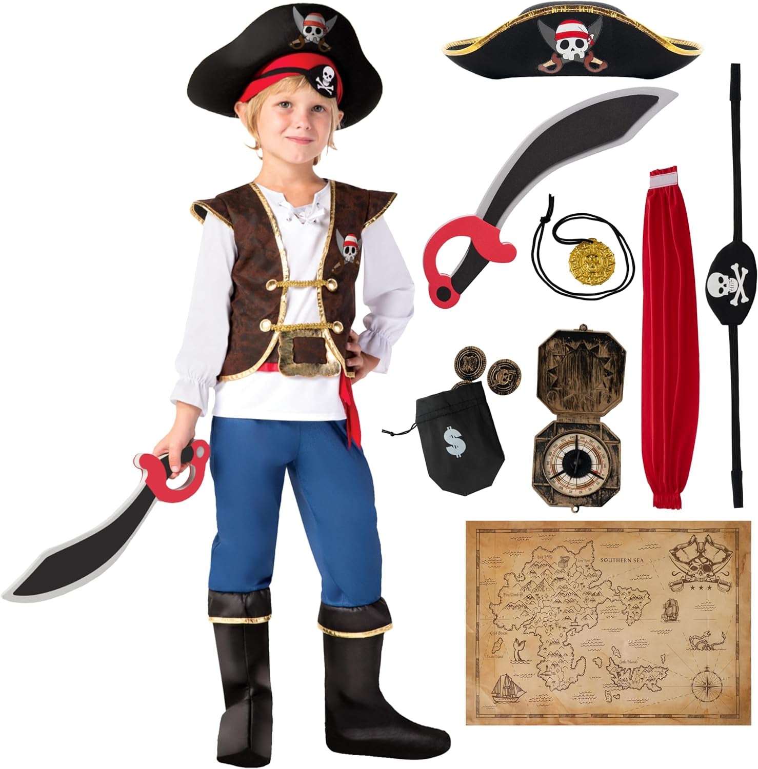 Boys Pirate Costume for Kids Deluxe Costume Set