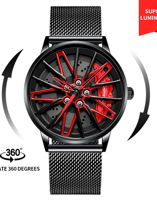 Load image into Gallery viewer, Original 3D Real Man Watches Waterproof Rotate Watches Car Rim Watch Quartz Men&#39;S Sports 360° Rotate Wheel Watches for Men Clock
