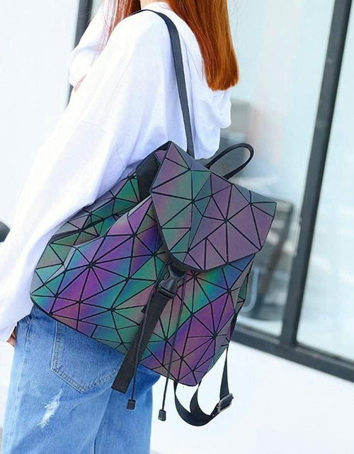 Load image into Gallery viewer, Women Geometric Luminous Backpack Handbag Fashion Shoulder Bag Lingge Flash Travel Rucksack
