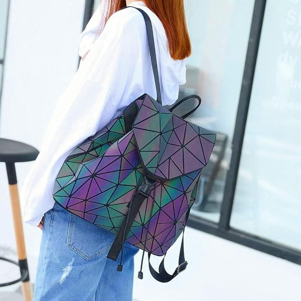 Women Geometric Luminous Backpack Handbag Fashion Shoulder Bag Lingge Flash Travel Rucksack