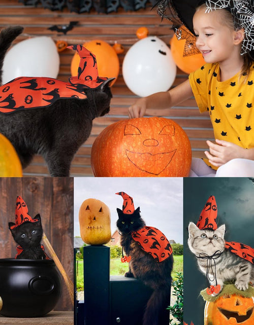 Load image into Gallery viewer, Dog Halloween Costumes - Pet Wizard Costume Cape with Witch Hat Puppy Cat Halloween Apparels Outfits
