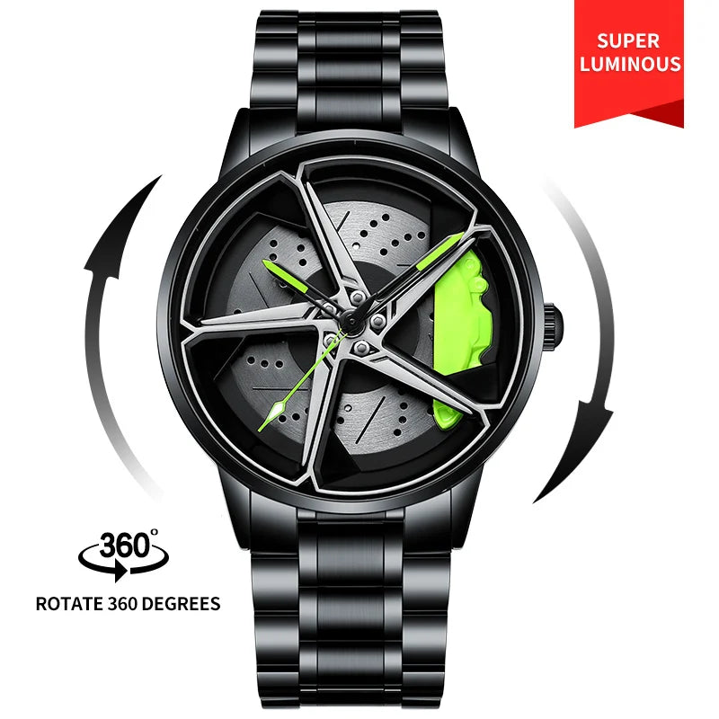 Original 3D Real Man Watches Waterproof Rotate Watches Rim Watch Spinning Men'S Sports 360° Rotate Wheel Watches for Men Clocks