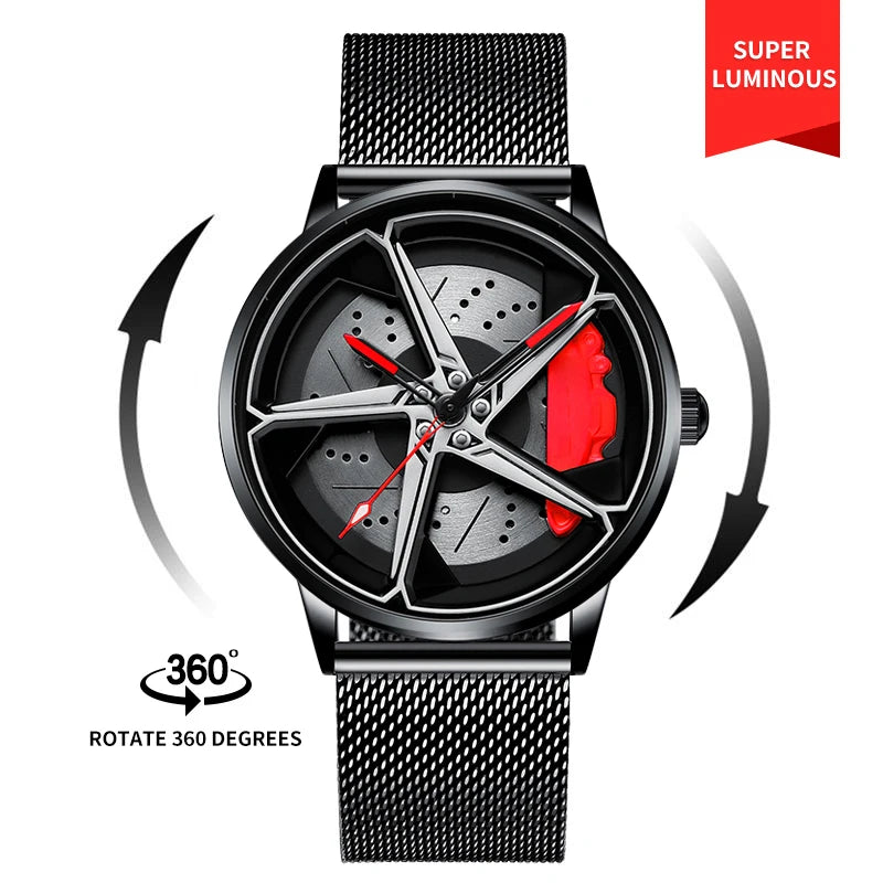 Original 3D Real Man Watches Waterproof Rotate Watches Rim Watch Spinning Men'S Sports 360° Rotate Wheel Watches for Men Clocks