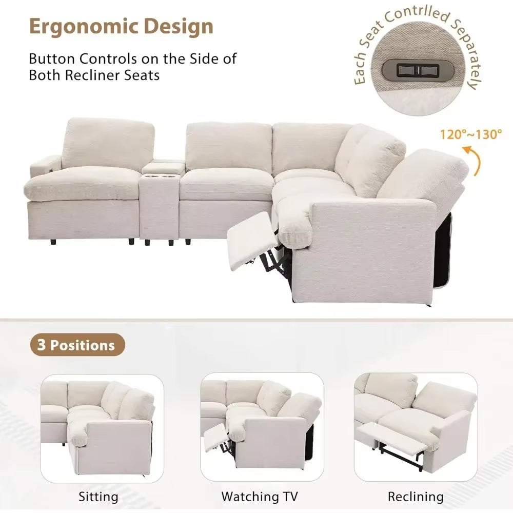 Recliner，Power Recliner Corner Sofa with Storage Box, 104'' Sectional Couches with USB Ports, Cup Holders and Power Socket,