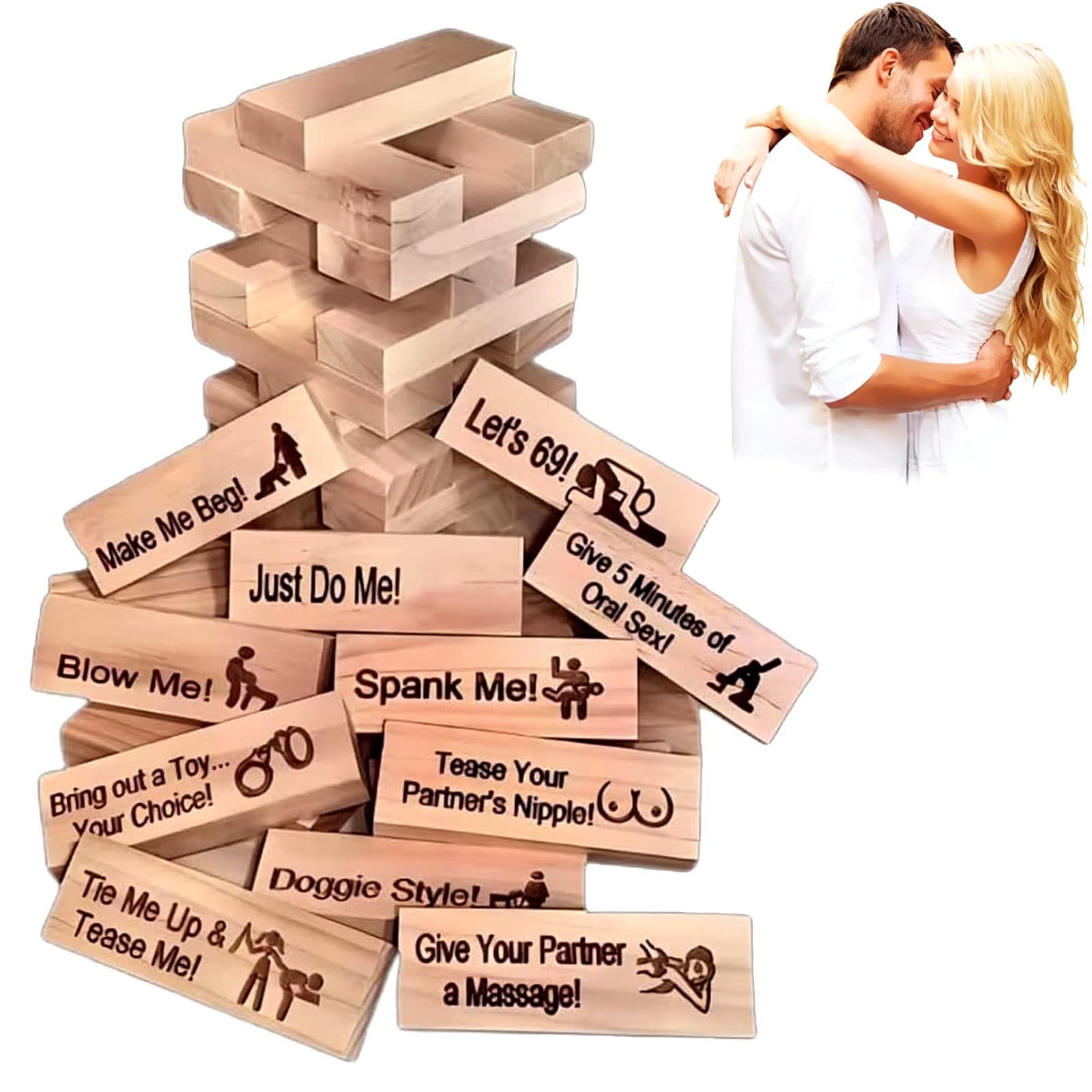 Lust Tower, 48Pcs Super Naughty Block Tower Game, Couples Games for Adults, Valentine Tumbling Tower Stacking Blocks Game