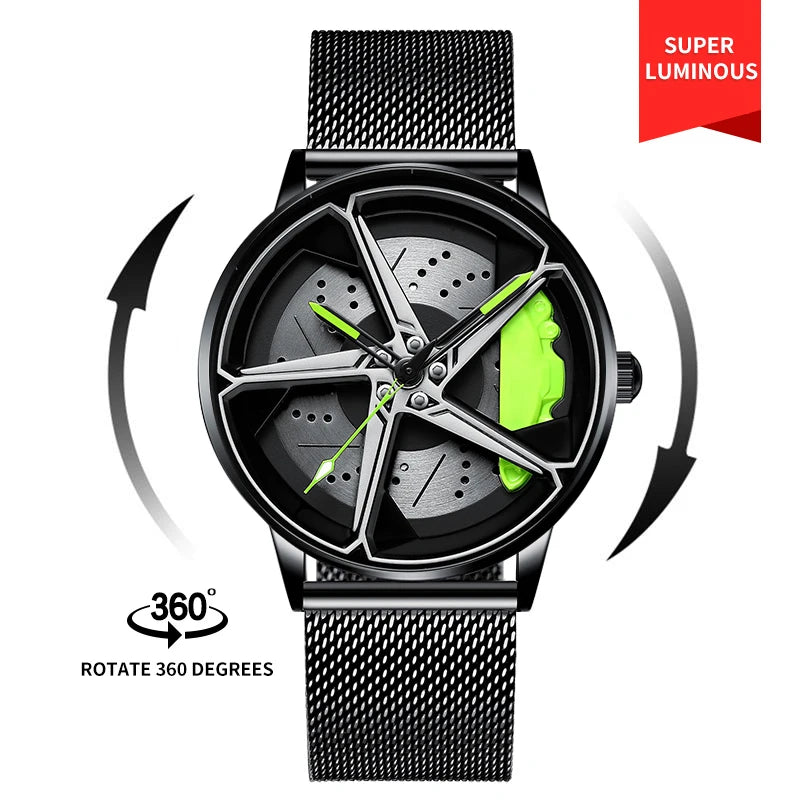 Original 3D Real Man Watches Waterproof Rotate Watches Rim Watch Spinning Men'S Sports 360° Rotate Wheel Watches for Men Clocks