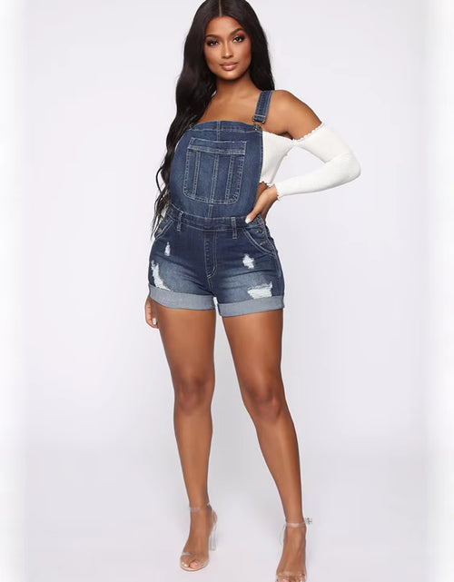 Load image into Gallery viewer, New Summer Women Shorts Overalls Ripped Jeans Lady Sexy Stretch Rompers Denim Pants Lady Cross Strap Jumpsuit Casual Bodysuits
