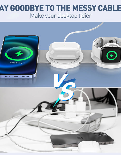 Load image into Gallery viewer, Magnetic Wireless Charger for Iphone, 3 in 1 Charging Station for Apple Devices, Mag-Safe Charger Stand for Iphone 15 14 13 12 Pro Max, Charging Pad for Airpods 3/2/Pro, Apple Watch 9/8/7/6/SE/5/4
