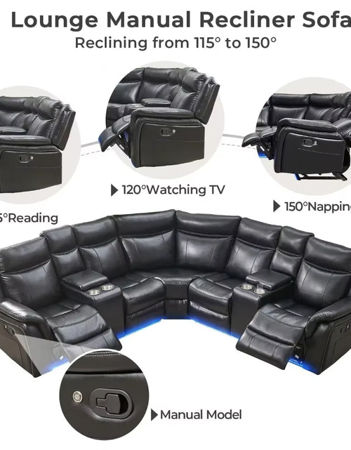 Load image into Gallery viewer, Recliner，Manual Recliner Sofa Sectional Couches with LED Light for Living Room, Leather Reclining Corner Sectionals Sofa
