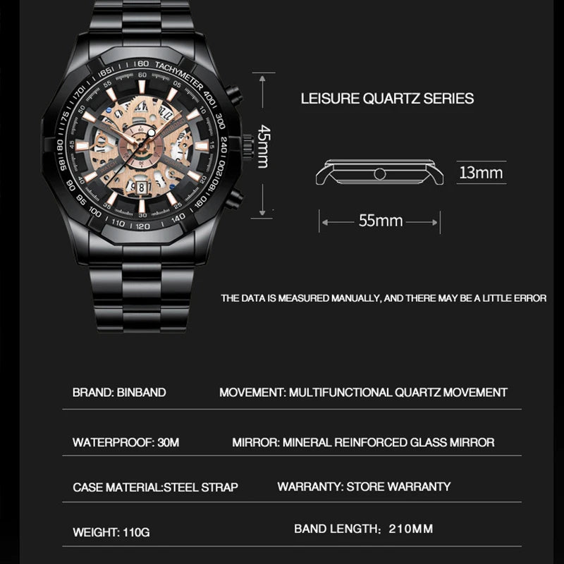 Luxury Hollow Non-Mechanical Business Quartz Men Watches 30M Waterproof Trendy Hollow Design Classics Men Watches S033