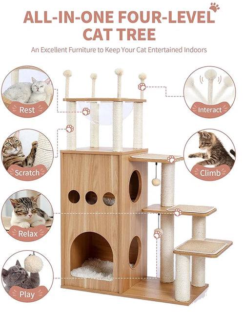 Load image into Gallery viewer, Tavion 51.2&quot; Wood Cat Trees,Cat Tower,Cat Trees for Large Cats
