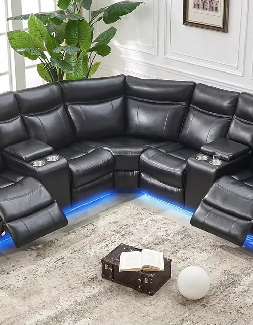 Load image into Gallery viewer, Recliner，Manual Recliner Sofa Sectional Couches with LED Light for Living Room, Leather Reclining Corner Sectionals Sofa
