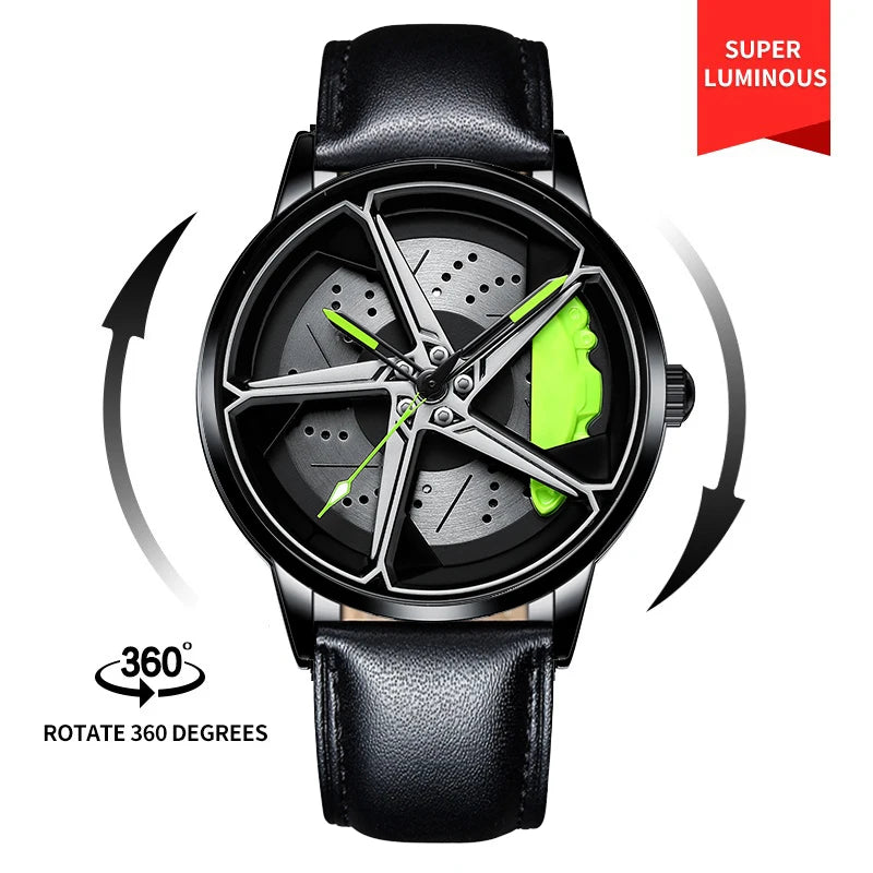 Original 3D Real Man Watches Waterproof Rotate Watches Rim Watch Spinning Men'S Sports 360° Rotate Wheel Watches for Men Clocks