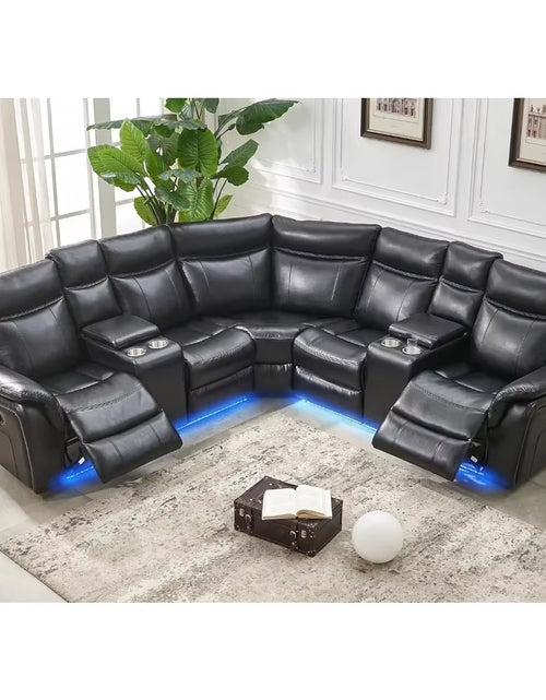 Load image into Gallery viewer, Recliner，Manual Recliner Sofa Sectional Couches with LED Light for Living Room, Leather Reclining Corner Sectionals Sofa
