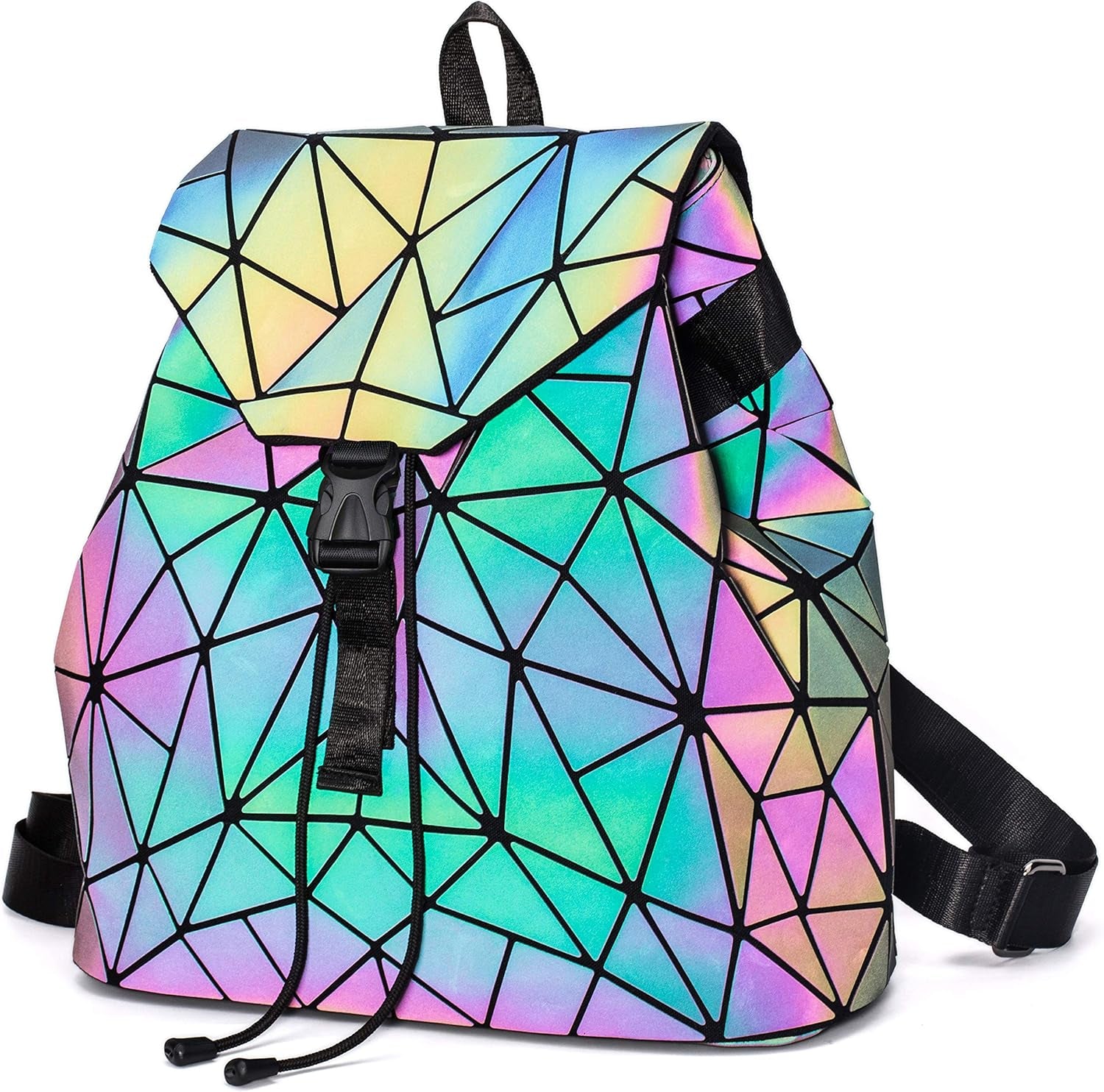 Women Geometric Luminous Backpack Handbag Fashion Shoulder Bag Lingge Flash Travel Rucksack