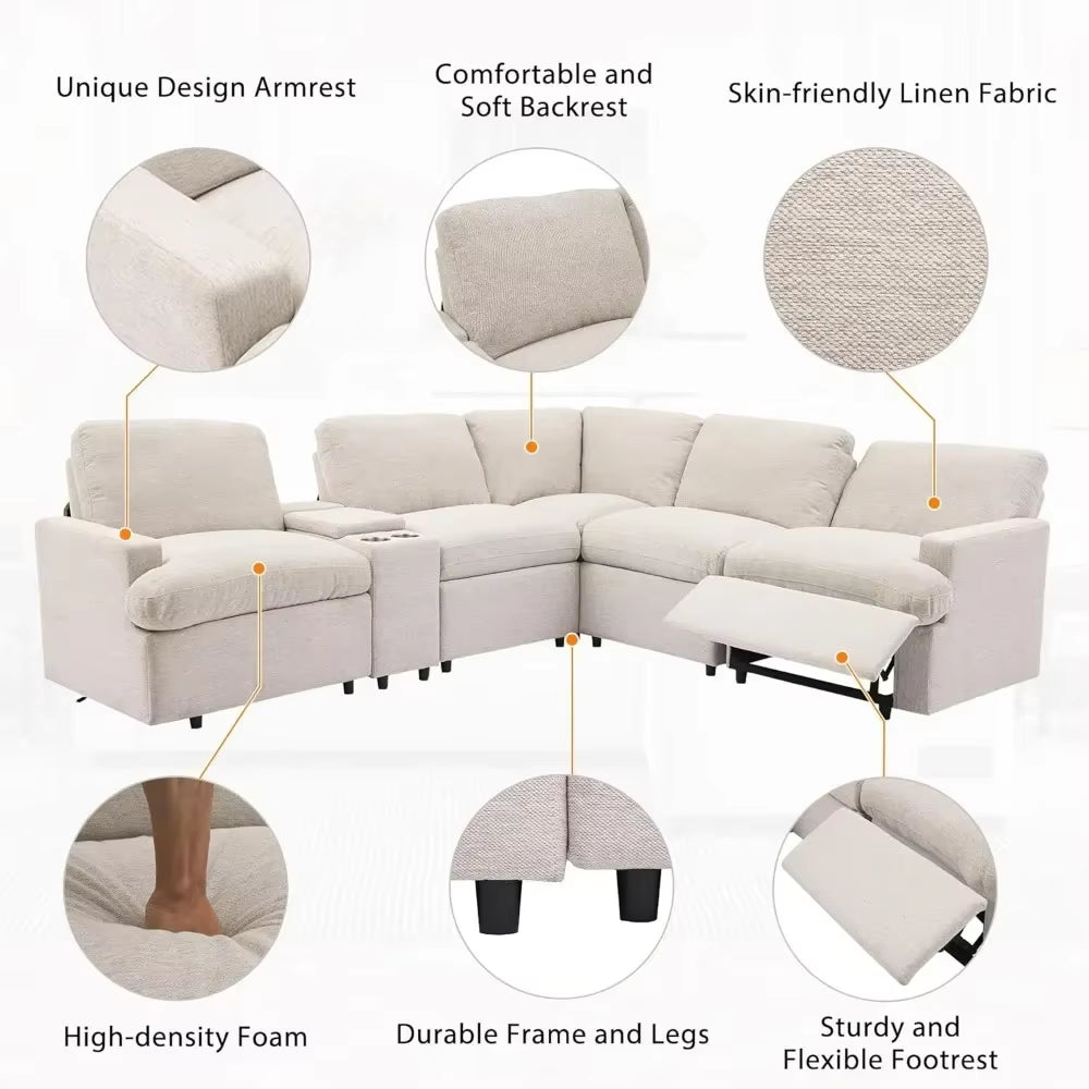 Recliner，Power Recliner Corner Sofa with Storage Box, 104'' Sectional Couches with USB Ports, Cup Holders and Power Socket,