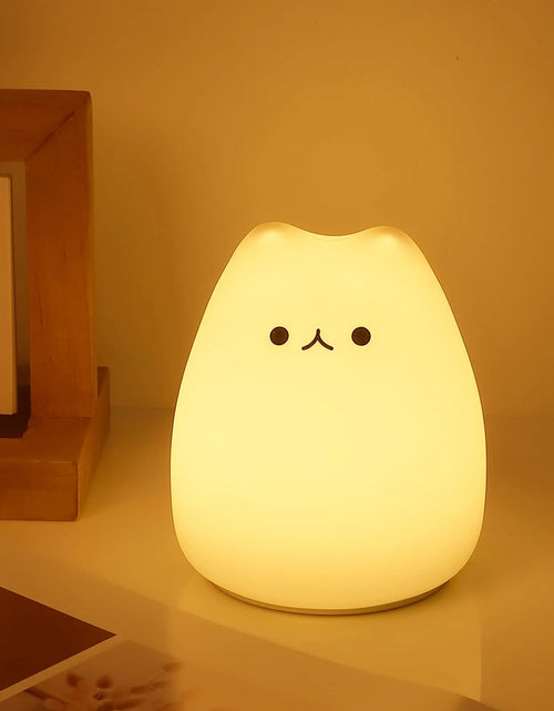 Load image into Gallery viewer, Cat Night Light for Kids, LED Battery Powered Cat Lamp with Warm White and 9-Color Changing, Silicone Cute Nursery Lights for Baby Children Bedroom (Mini Celebrity Cat with Tail)
